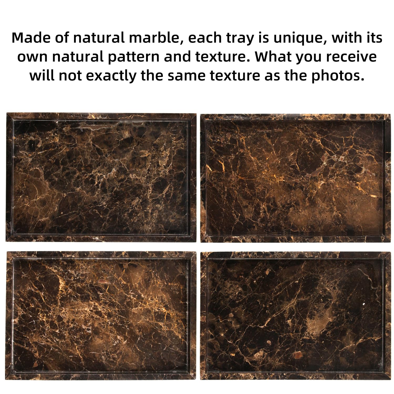 Vassoio da bagno in marmo naturale, di lusso, per casa, cucina, bagno, tavolo, vassoio decorativo in pietra, per chiavi, caffè, profumi, gioielli, trucco (marrone scuro, 30,5 x 20,3 x 3 cm)
