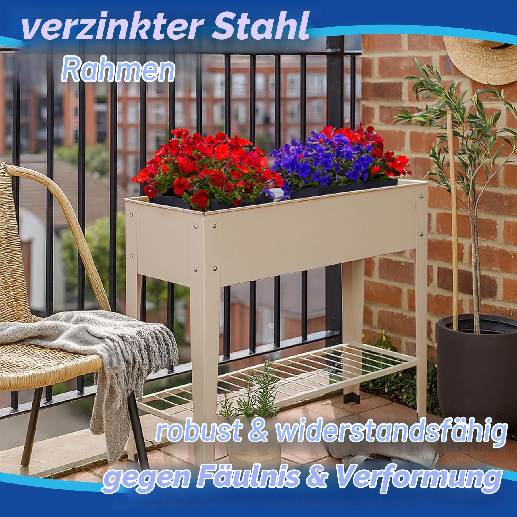 Harbour Housewares Erhöht Erhöhtes Gartenbeet mit Beinen & Lagerregal - Grün - 1x Metall Erzogen Bett Verzinktes Stahl Pflanzer Kasten für den Anbau Im Freien Pflanzen, Gemüse, Blumen und Kräuter