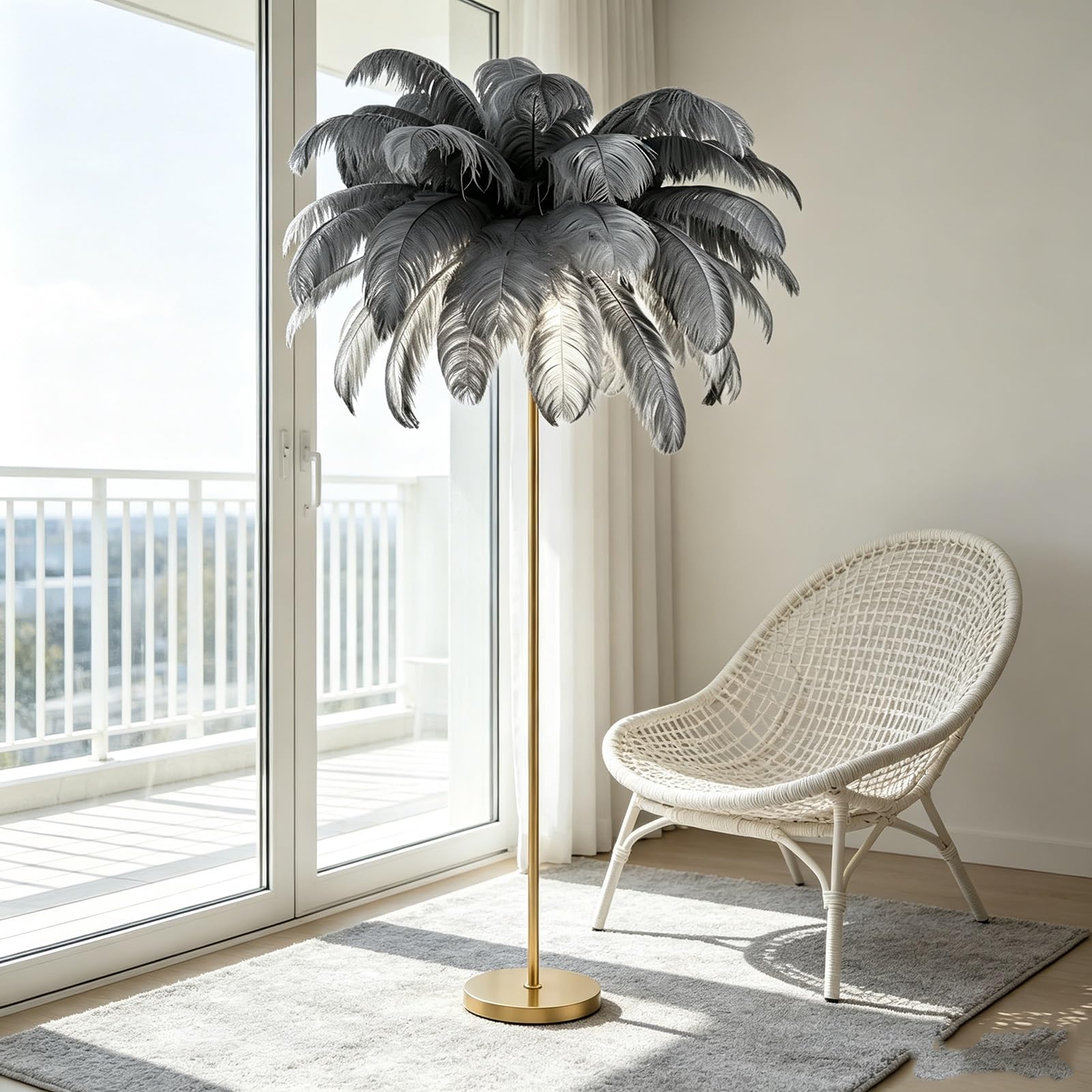 LCNDKF Decorative Tall Feather Floor Lamp with Embedded LED