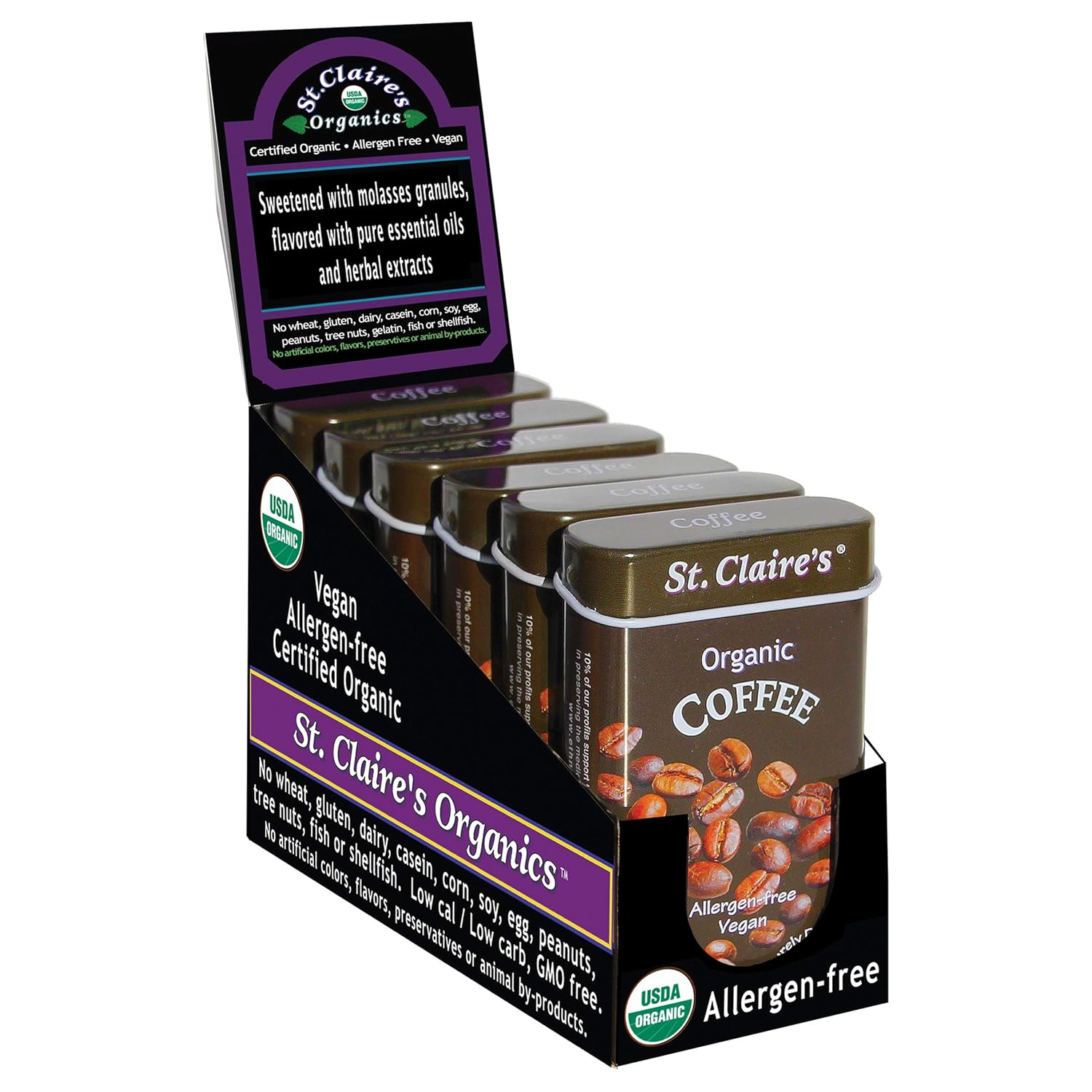 St. Claire’s Organic Herbal Pastilles, (Coffee, 1.5 Ounce Tin, Pack of 6) | Gluten-Free, Vegan, GMO-Free, Plant-based, Allergen-Free | Made in our Allergen-Free facility