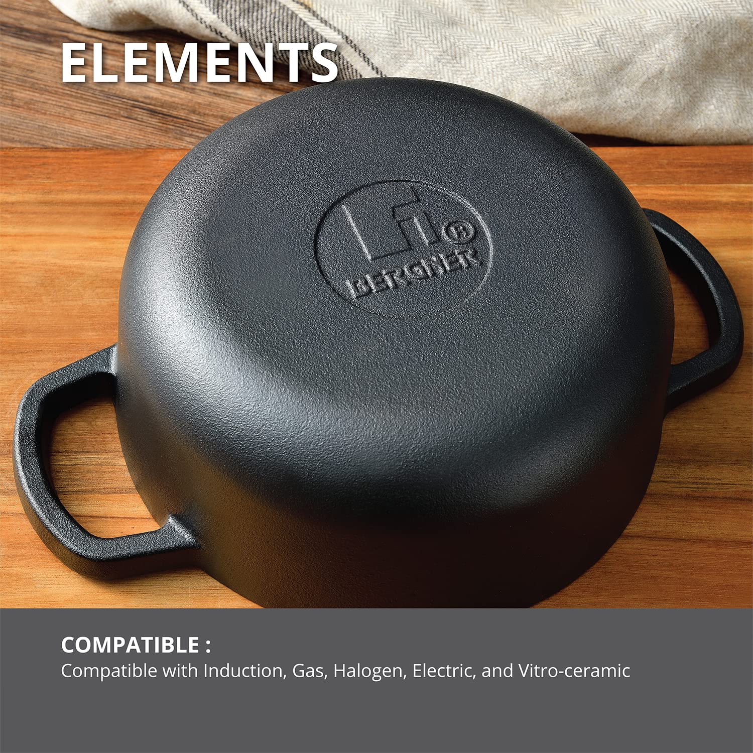 Bergner Cast Iron Casserole - 20cm, Pre-Seasoned -7