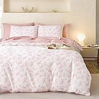 WakeInCloud Cottagecore Duvet Cover Set Queen Pink - Soft Floral Shabby Chic Coquette Bedding for Women Teens, 3-Piece Lightweight