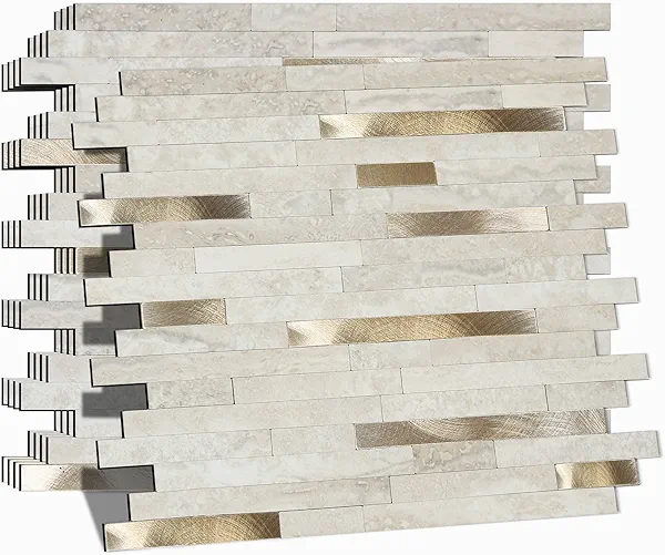 Eazart Peel and Stick Backsplash for Kitchen, Self-Adhesive Metal Gold Beige Marble Subway Tiles Decorate Kitchens Bathrooms Laundry Fireplaces, 10-Sheets