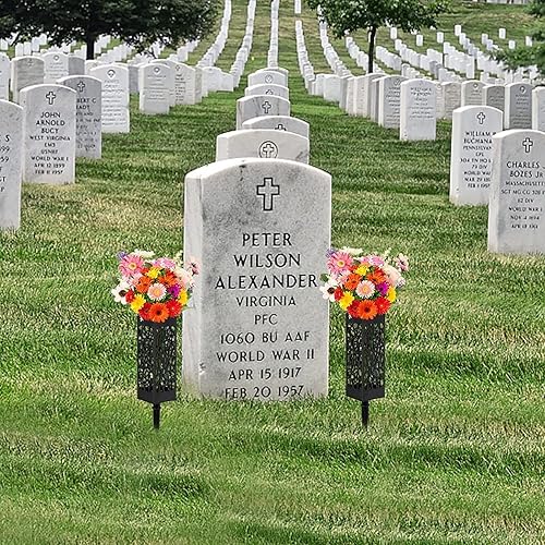 Miniatura 7 de Jarrones de cementerio con espigas y espuma, 4 soportes para flores de cementerio sin flores, soporte para flores de plástico conmemorativo al aire