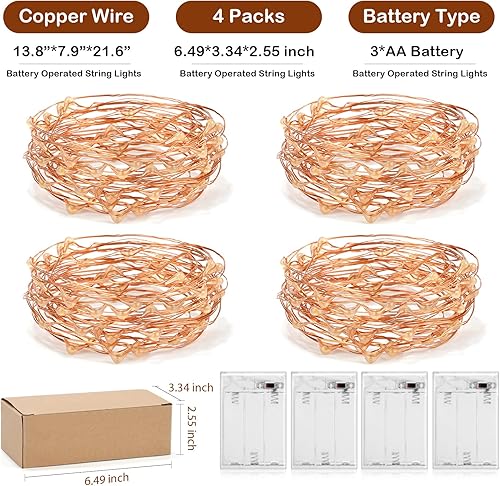 Miniatura 72 de Tira de luces de cobre, de pilas, mini luces para habitación, Navidad, Fiestas, Boda, centro de mesa, decoración Blanco frío