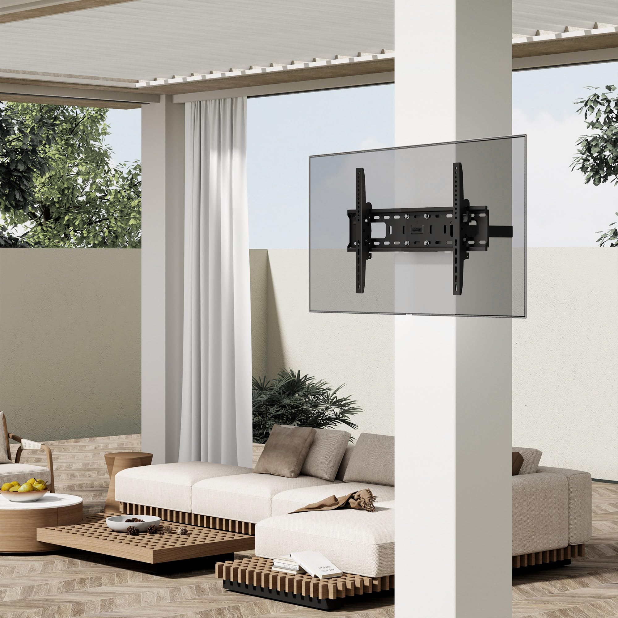 ZeboZap - Supporto per TV da 37 a 85 pollici, inclinabile per esterni, adatto a pilastri e pali, resistente alle intemperie, senza trapano, per gazebo e pergola, VESA 600 x 400, supporta fino a 54,4