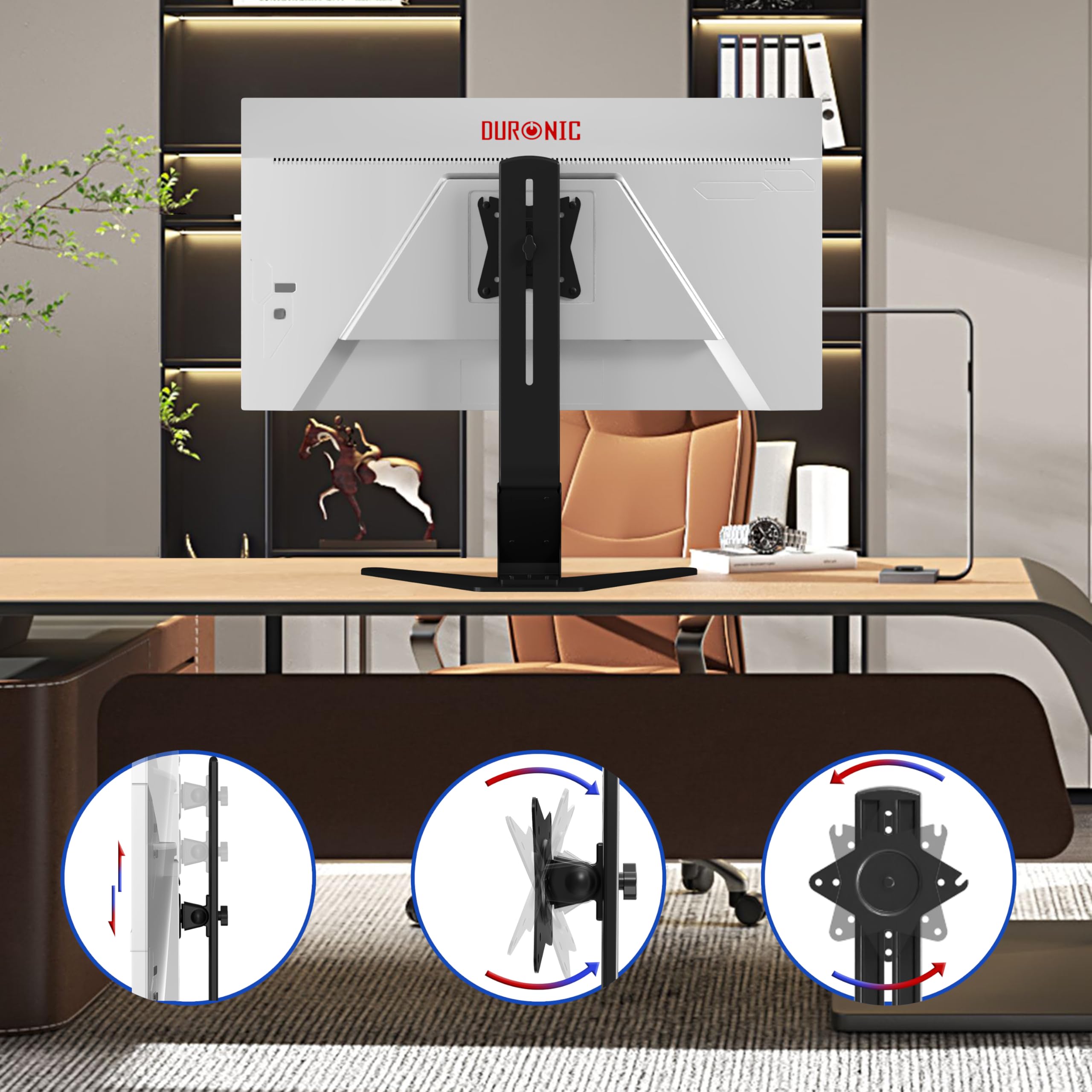 Duronic DM12D1 Support d’écran d’Ordinateur sur Socle VESA 75 100 | Bras pour écran 13 à 32 pouces Rotatif 360° Inclinable 15° Ecran en position verticale ou horizontale Charge max 8 kg