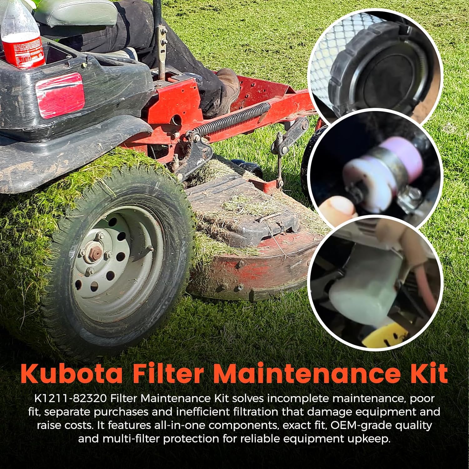 K1211-82320 Filter Maintenance Kit Air Fuel Oil Hydraulic filter Compatible with Kubota BX22 BX23 BX25 Series GR2100 ZD18 ZD21 Replaces 12581-43012 HHK20-36990