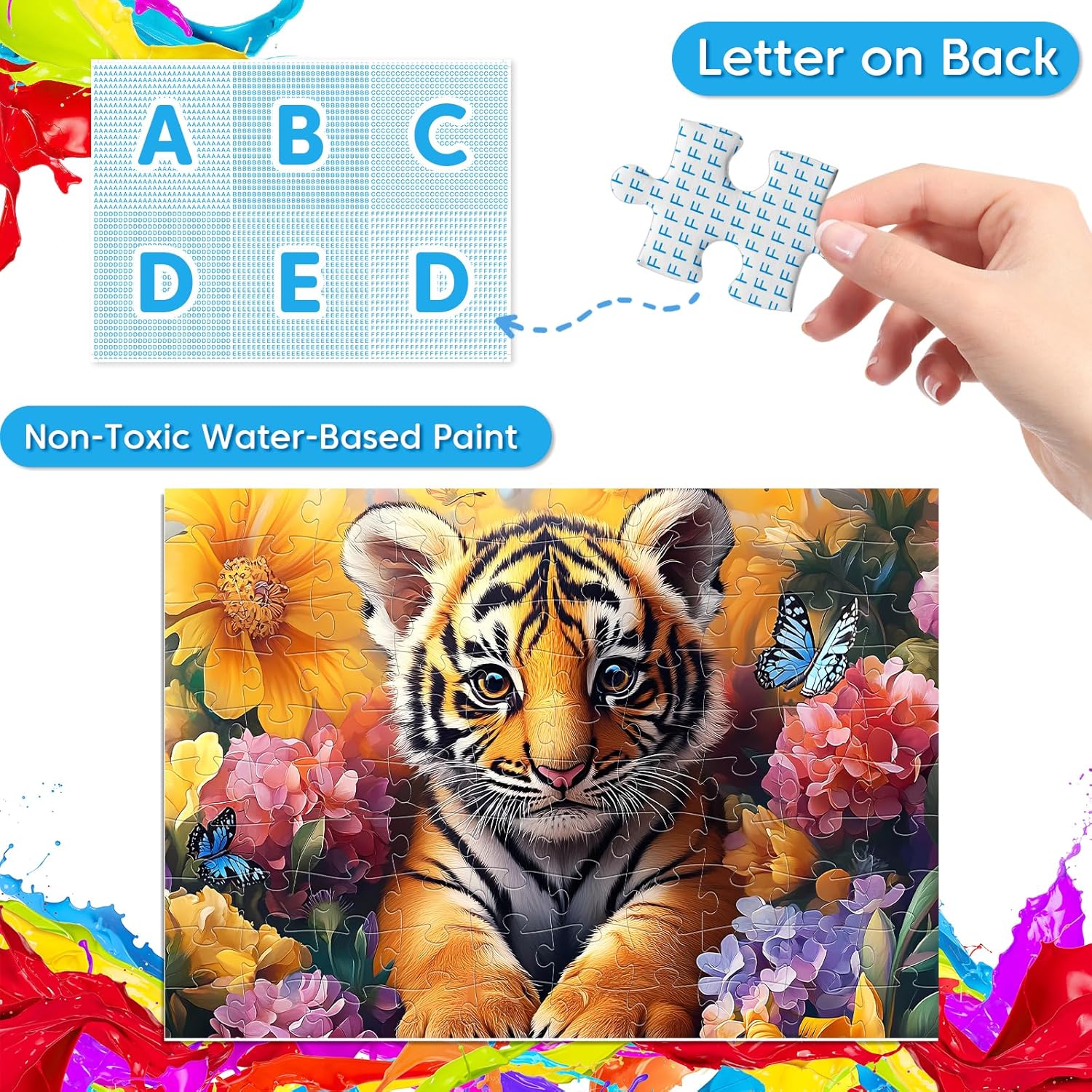 Jeacirio 4-Pack 100 Pieces Puzzles for Kids Ages 4-6 6-8 Panda Tiger Deer Cat Puzzles 100 Pieces Jigsaw Puzzles for Kids 8-10 Year Old, Large Piece Puzzle for Seniors, Puzzle Toys for Boys and Girls