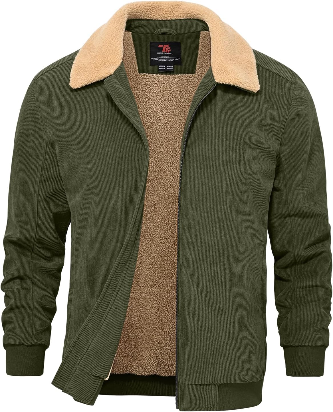 TBMPOY Men's Corduroy Jacket Sherpa Fleece Lined Casual Coat Turn-Down Collar Winter Warm Thickened Jackets with Pockets