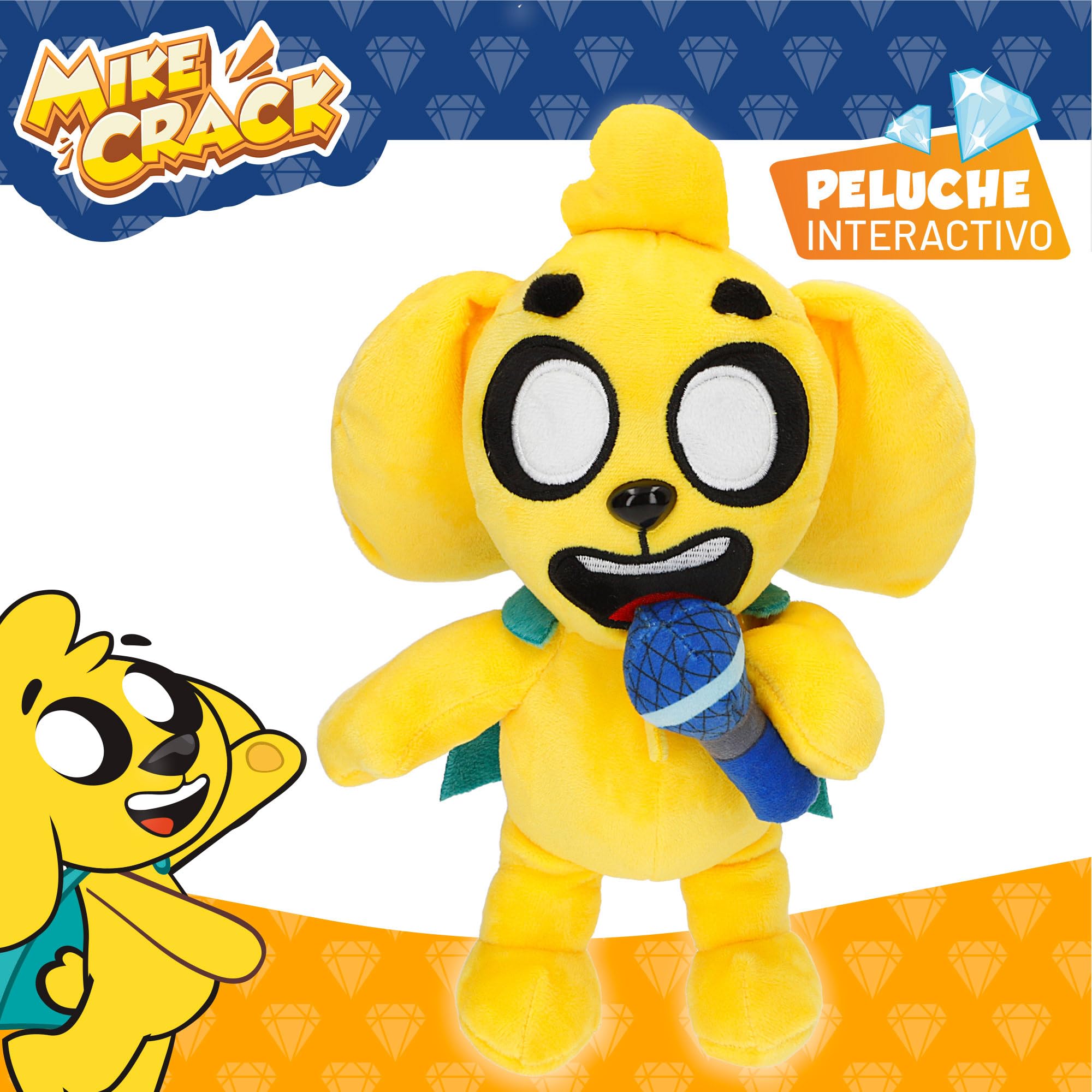 ColorBaby Mikecrack, peluche interattivo, cane Mike, con musica, registrazione e riproduzione vocale, giocattolo personaggio Youtube, 29 cm, canta cioccolato con mandorle, ripeti quello che dici