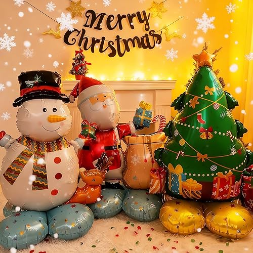 Miniatura 6 de Globos de Navidad, 5 globos de papel de aluminio de Navidad, globos grandes de reno, globos de Mylar de trineo de Papá Noel para vacaciones, juego