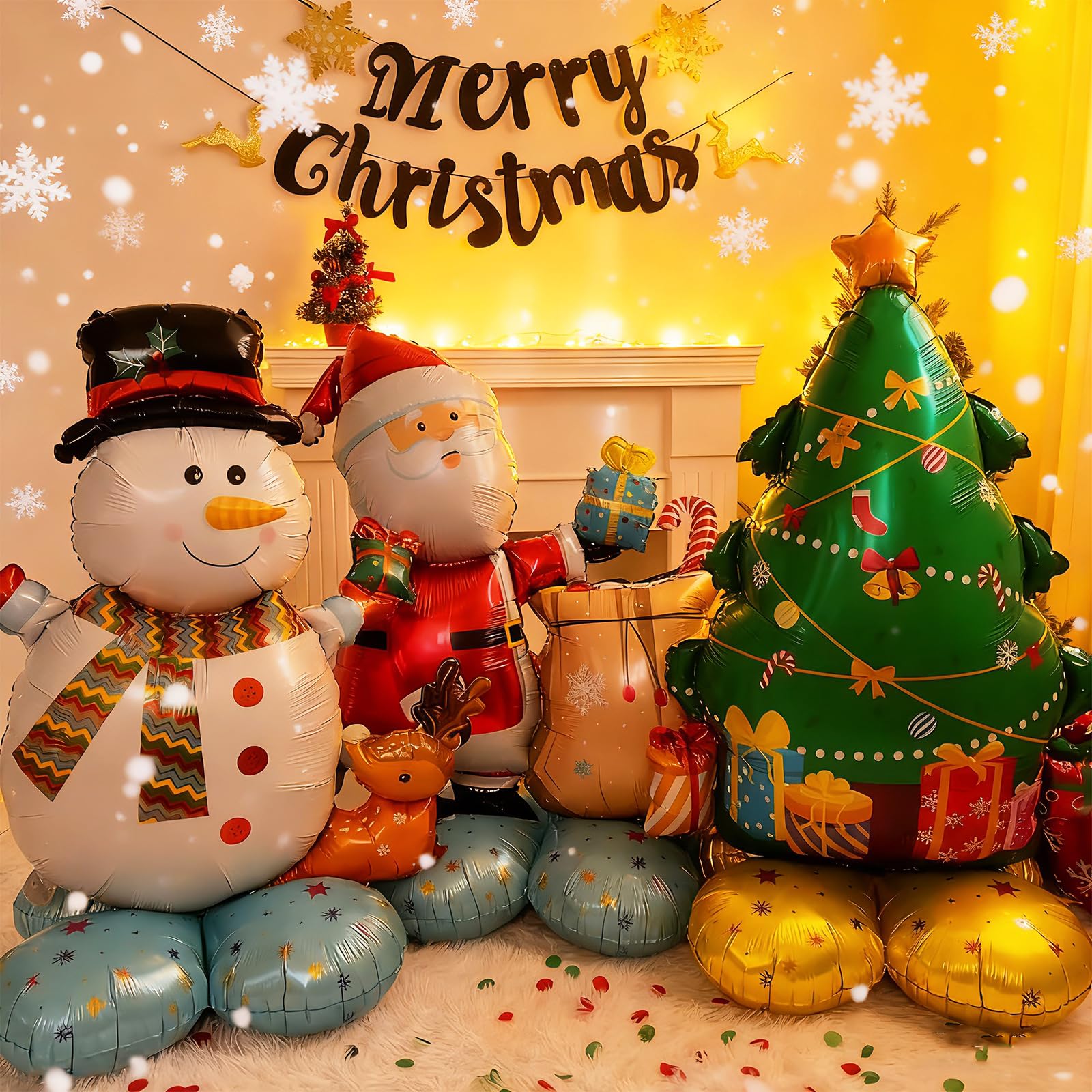 Inflatable Christmas Balloons, Santa Claus & Snowman & Christmas Tree Standing Balloons, New Year Party Foil Balloons, Indoor and Outdoor Decorations