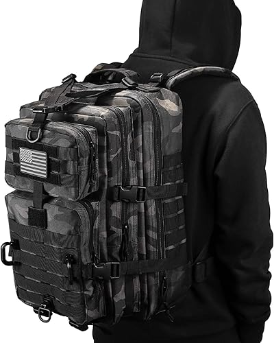Vista 84 de Mochila táctica militar para campamento de 3 días, equipo de asalto para transportar carga, ligero y modular, Negro