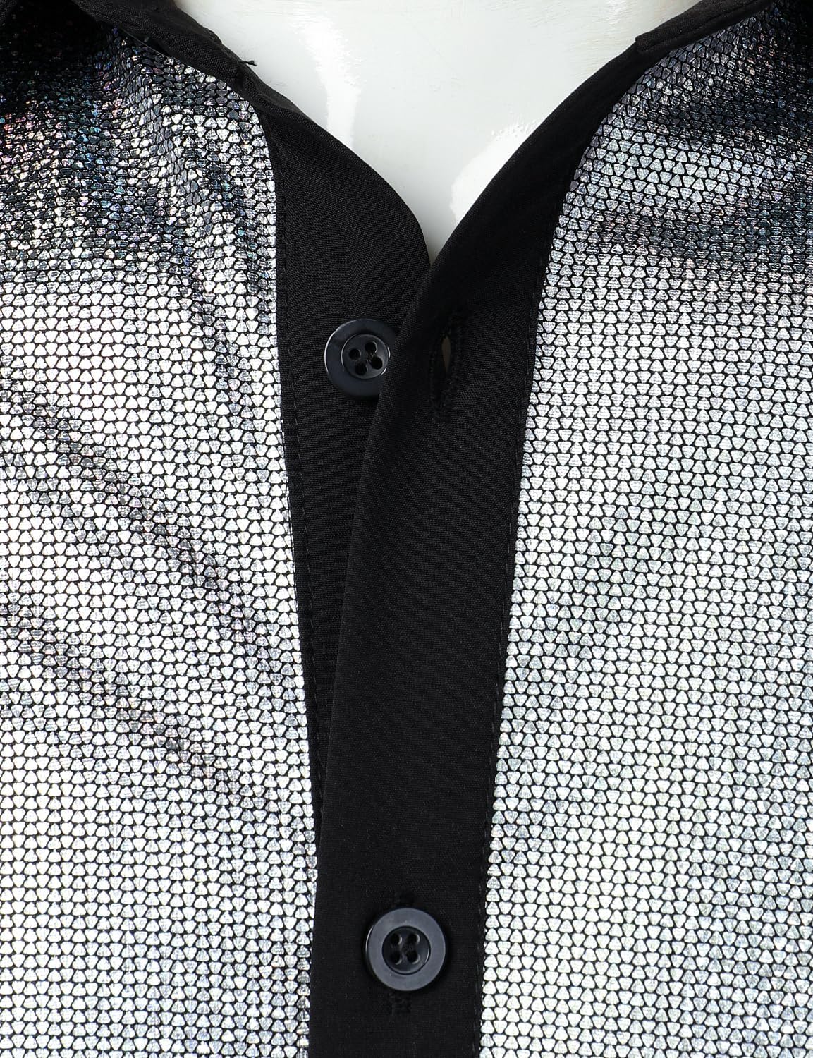 JEMITOP Men's Shiny Metallic Sequin Stretchy Short Sleeve Button Down Shirts for 70s Disco Party Halloween - Image 5