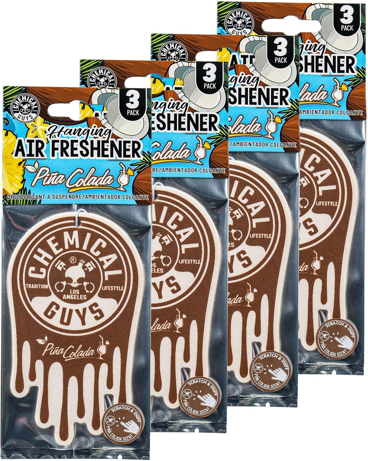 Chemical Guys Car Fresheners, Hanging Air Fresheners - Pina Colada Scent for Cars, Trucks, SUVs, RVs, Home, Office, Work, Dorm Room, & More - 12 Pack