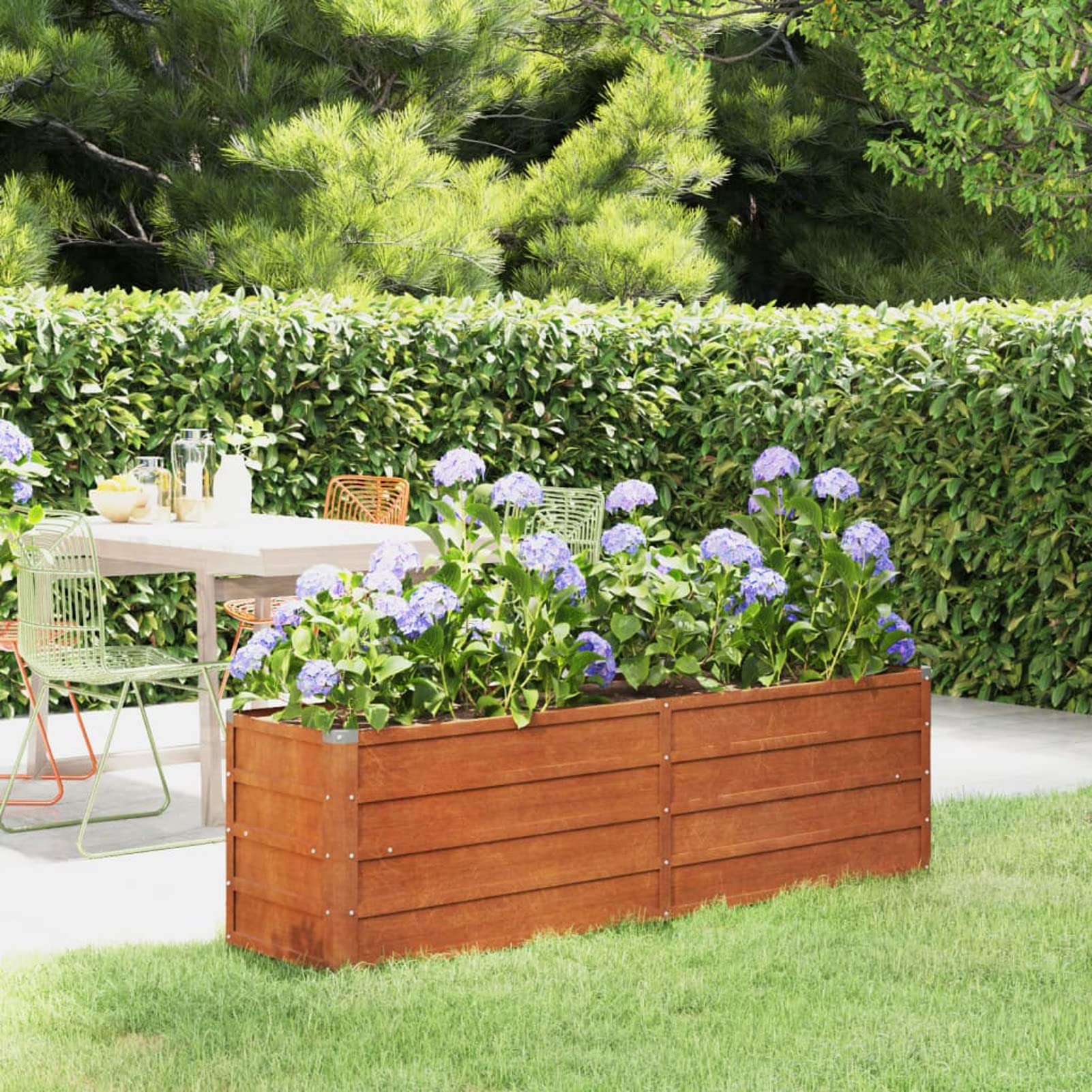 Homgoday Arriate Oxidado de Acero corten 160x40x45 cm Arriate Jardin Jardinera Exterior para Terraza Elevado Macetero Maceta para Plantas Vegetales Hierbas