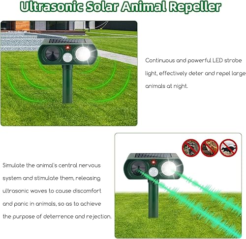 Miniatura 3 de Repelente ultrasónico de animales mejorado 2024, repelente de gatos, repelente solar de animales al aire libre con sensor de movimiento, luz
