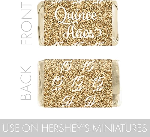 Miniatura 4 de DISTINCTIVS Recuerdos de fiesta de quinceañera blanco y dorado, mini envoltorios de barras de caramelo, 45 calcomanías