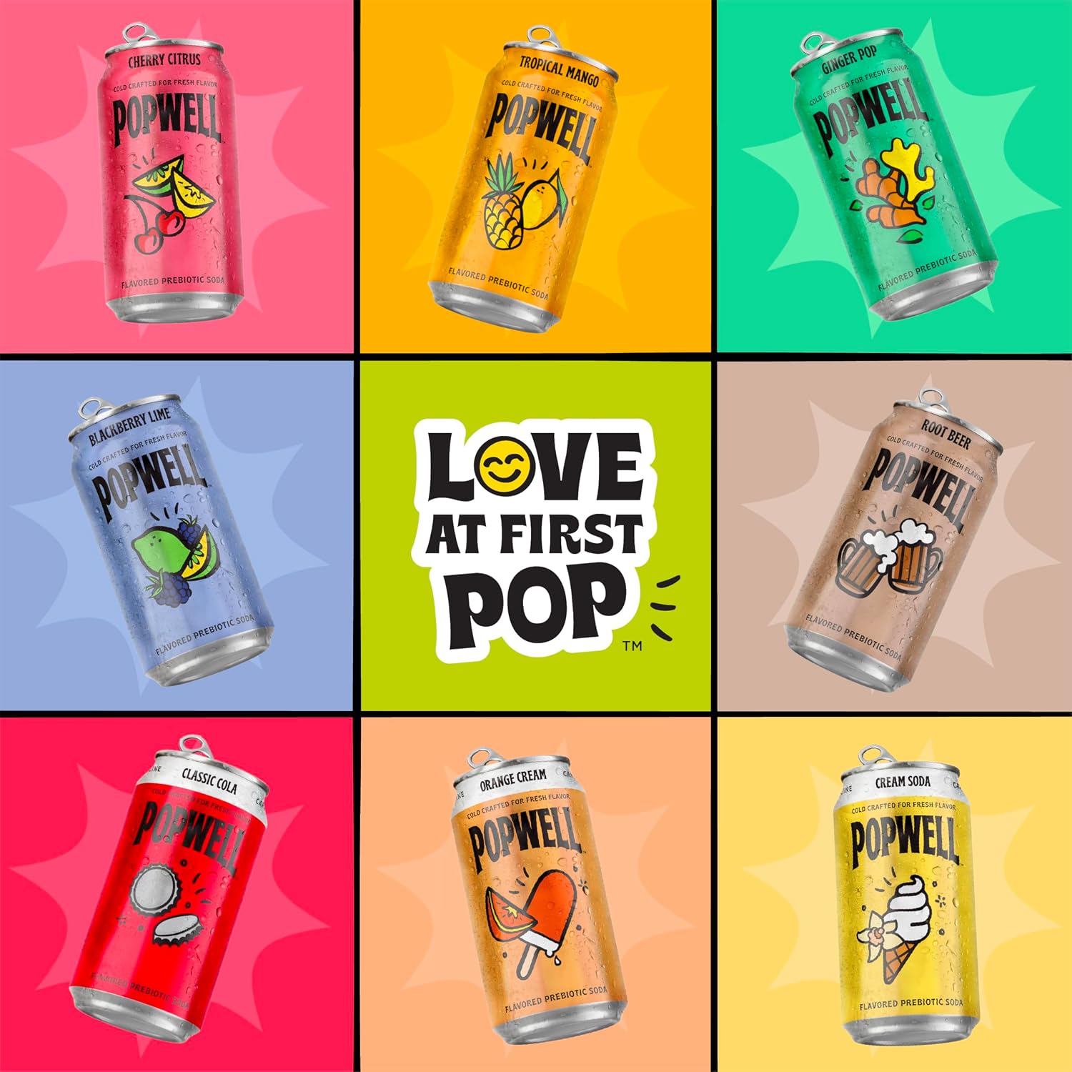 Popwell Ginger Pop Better-For-You Prebiotic Soda, with 6g Fiber, 1g Sugar, Vitamins and Immunity Support, 12 fl oz Cans (pack of 12)