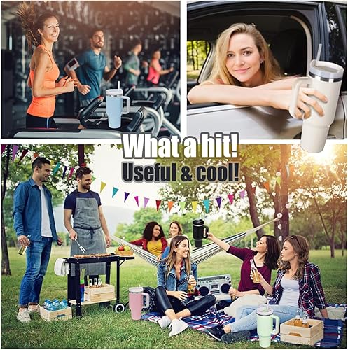 Miniatura 6 de Elegante vaso de acero inoxidable de 40 onzas con asa, vaso de acero inoxidable para agua, café y bebida caliente, aislado al vacío, con tapa y