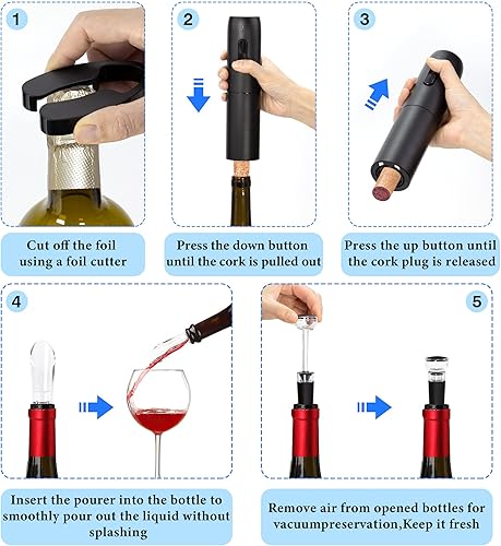 Miniatura 4 de SJJEBSK Juego de abridor de vino eléctrico, juego de regalo de abridor reutilizable, incluye cortador de aluminio, tapón de vino al vacío,