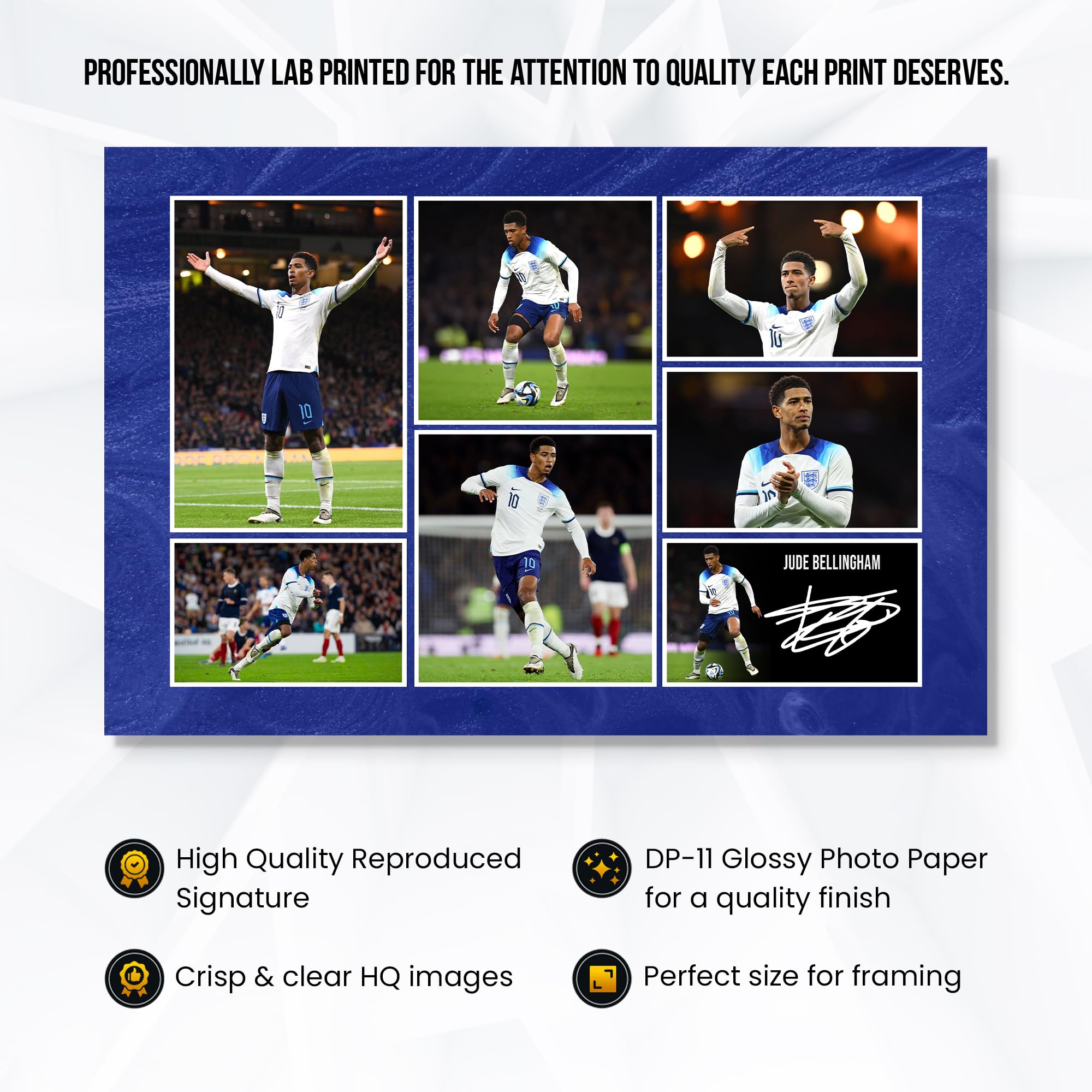 RJR PRINTS Jude Bellingham - England Signed 12x8 Inch Montage Photo Print Pre Printed Signature Autograph Football Gift - Image 3