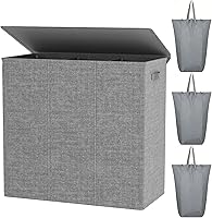 Vista 8 de WOWLIVE 140L Cesta de lavandería doble con tapa y bolsas de lavandería extraíbles, cesta grande para ropa sucia de 2 secciones, cesta plegable