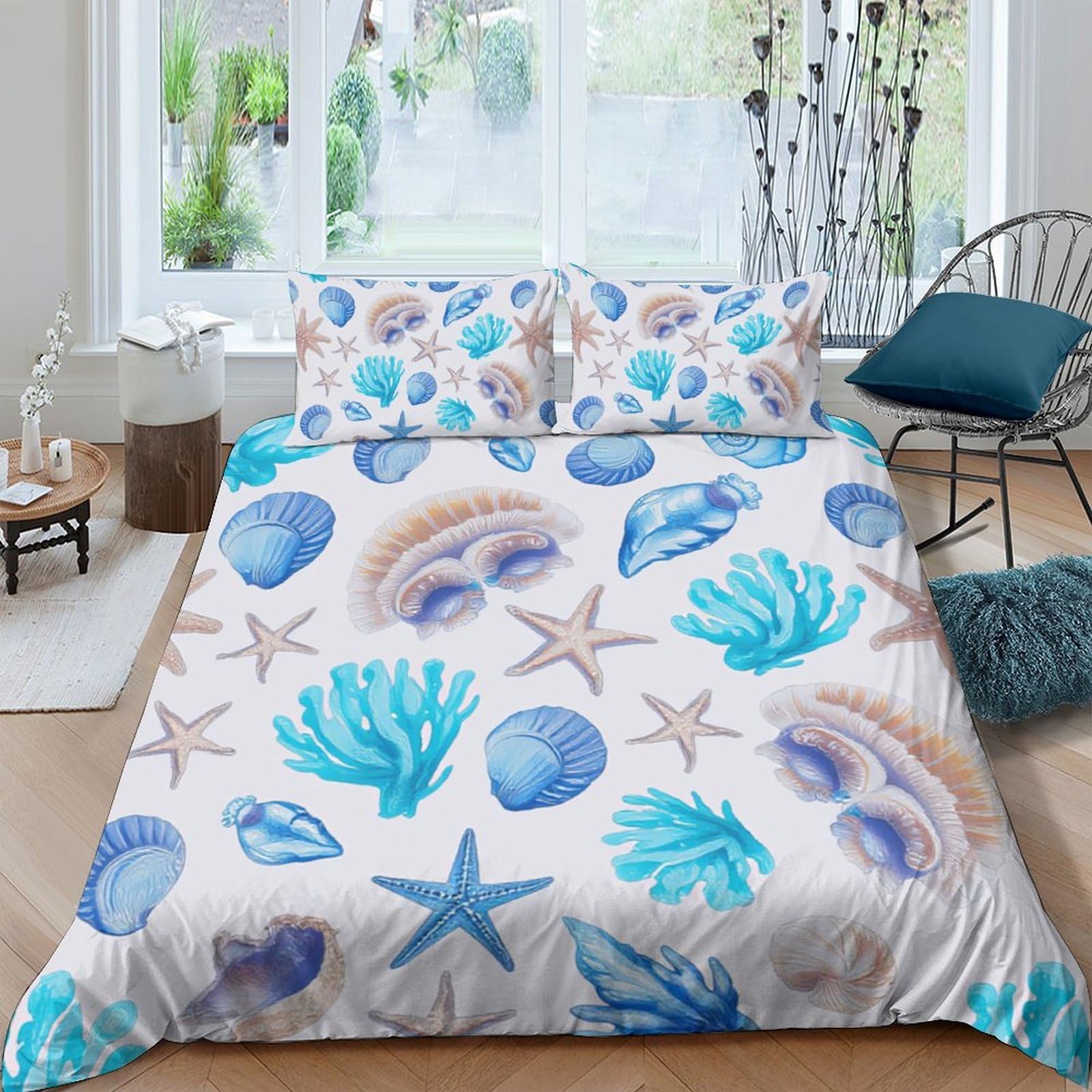 Ctjqhvkz Style-3 3D Printed Ocean Coral Fitted Sheet Microfiber Soft Breathable Seashell Mattress Cover For Bedroom Guest Room Decor Single（135X200cm）