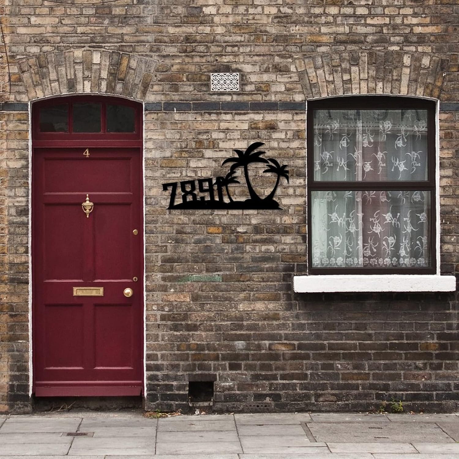 Address Sign Personalized Personalized Palm Tree House Number Address Metal Sign 2 House Number Sign Wall Decor Art Outside Decorations Aluminum Rustic for House, Street, Front Door Bright Weather