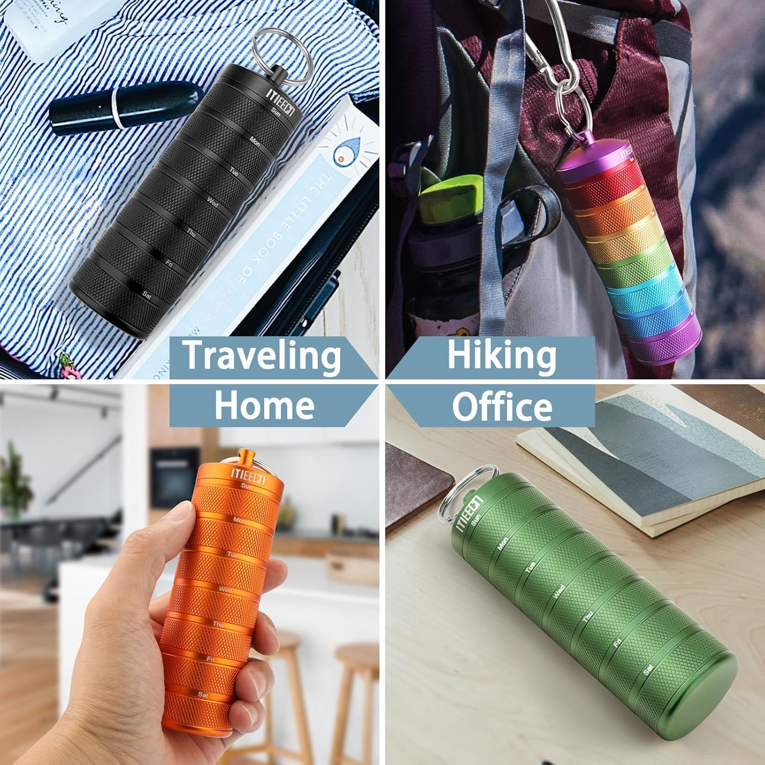 ウィークリーメタルピルオーガナイザー 屋外旅行用 アルミニウム製 防水 耐衝撃性 ビタミン、魚油、緊急薬を収納できる大きなコンパート