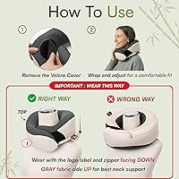 Vista 5 de Almohada suave para el cuello de bambú con espuma viscoelástica de carbón de bambú para dormir en avión con soporte de barbilla de 360°, diseño sin