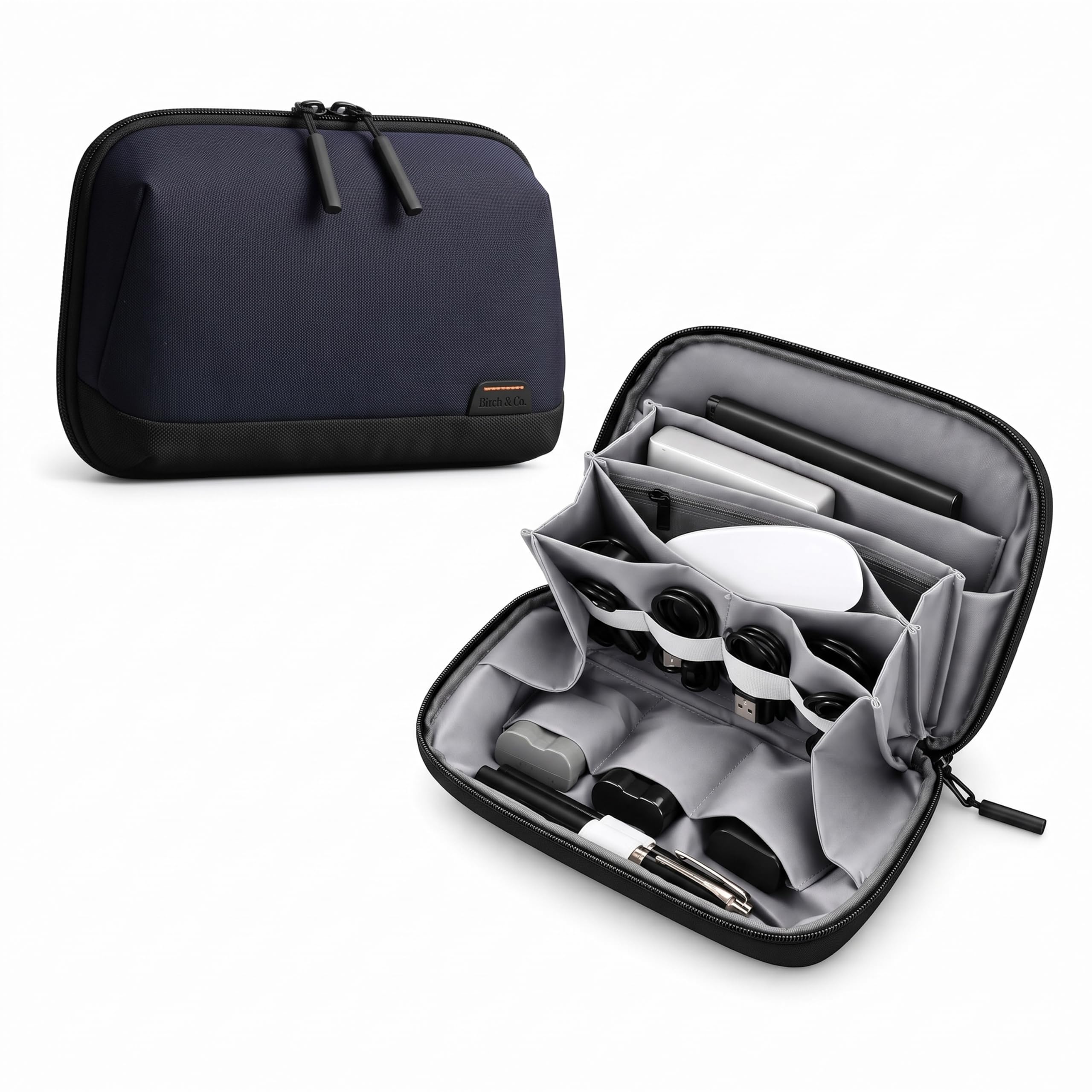 Birch & Co. Travel Organizer Pouch - Gadgets, Cable and Travel Accessories Organisers with Multiple Compartments, Zipper Pocket, Pen Holders, Water-Resistant Accessory Case for Cables, Blue