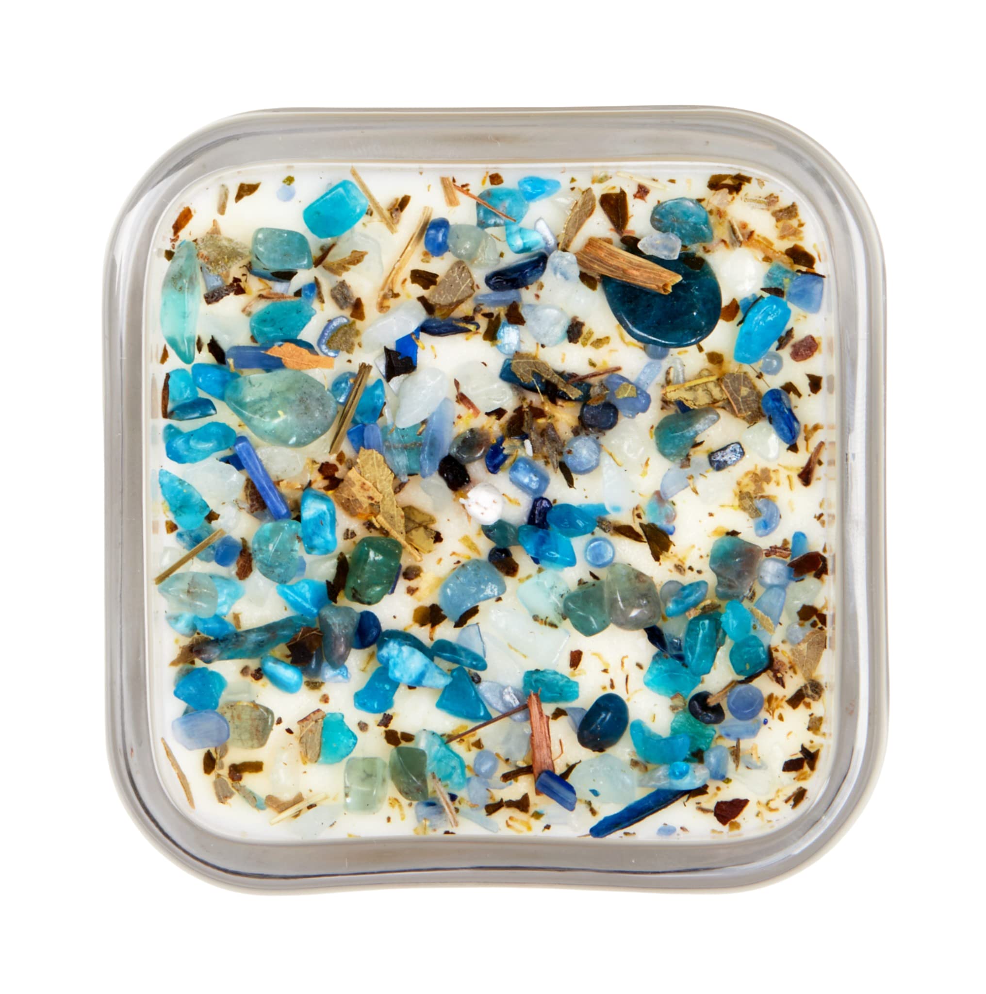 Throat Chakra Candle by New Moon Beginnings - Chakra Candles - Dried Flower, Herb, & Crystal Candles - Aromatherapy Candles - soy candle - 7.5oz Glass Jar