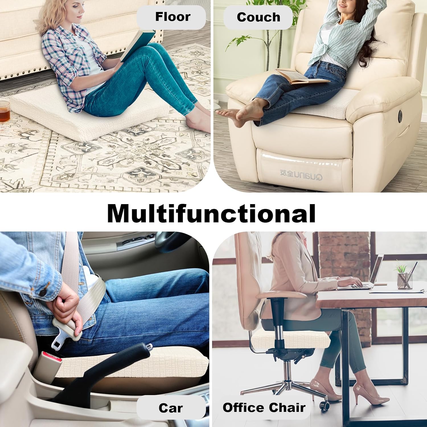 Eco-Ancheng Recliner Seat Cushion for Elderly Foam Curved Edge Large Square Chair Cushion for Recliner Booster Chairs Pads for Seniors Floor Pillow, Office Chair No Pressure on Thighs (20x20 x3in,02)