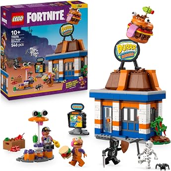LEGO Fortnite Durrr Burger Restaurant - Gaming Toy with Beach Bomber, Beefboss, Lubricant Fin and A Skeleton Mini Figures - C