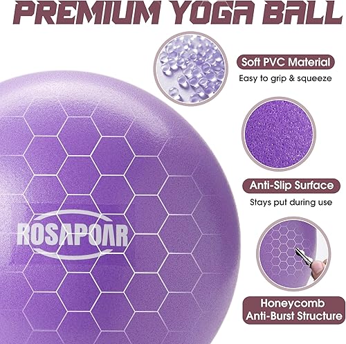 Miniatura 4 de ROSAPOAR Pelota de ejercicio pequeña – Mini pelota de pilates de 9 pulgadas, pelota de yoga antiestallidos para estiramiento y entrenamiento de