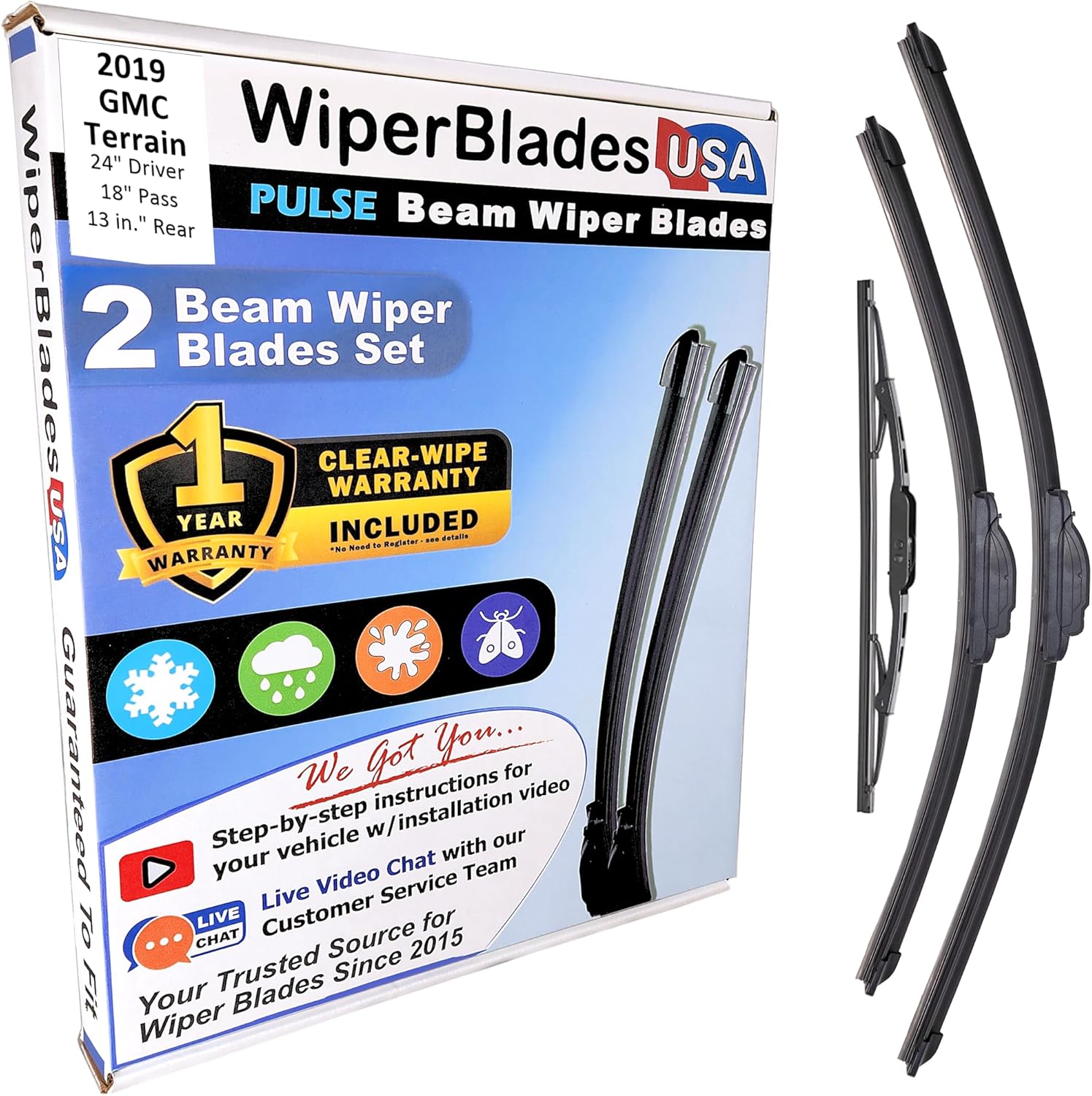 Wiper Blades for 2019 GMC Terrain Wipers w/1yr Warranty (Set of 3) w/Rear Wiper