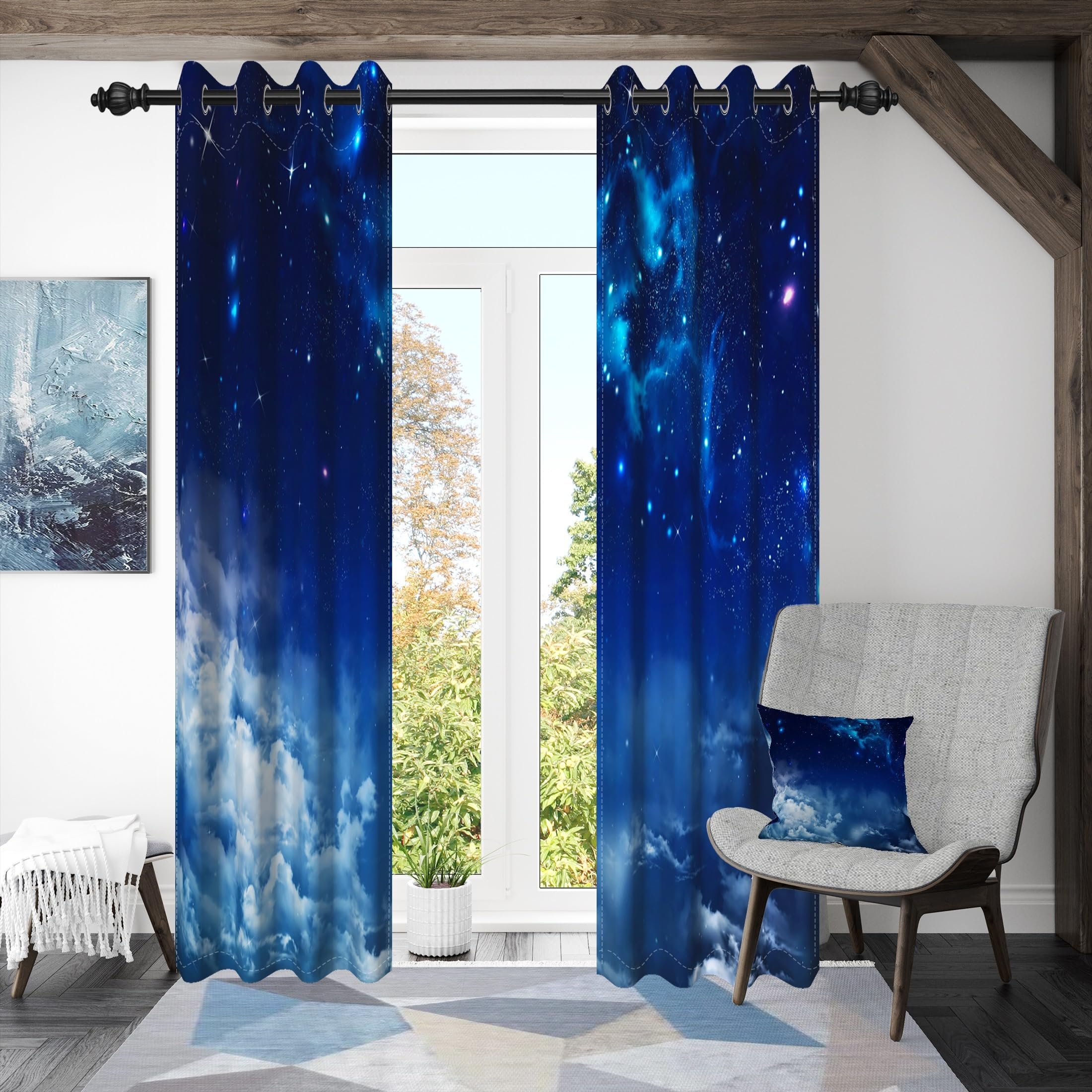ggaimwf 46"x 72" Galaxy Eyelet Curtain for Kids Bedroom Space Nebula Starry Sky Cloud Thermal Grommet Room Dividers Blackout Window Drapes for Boys Girls Playroom Living Room,2 Panels - Image 2