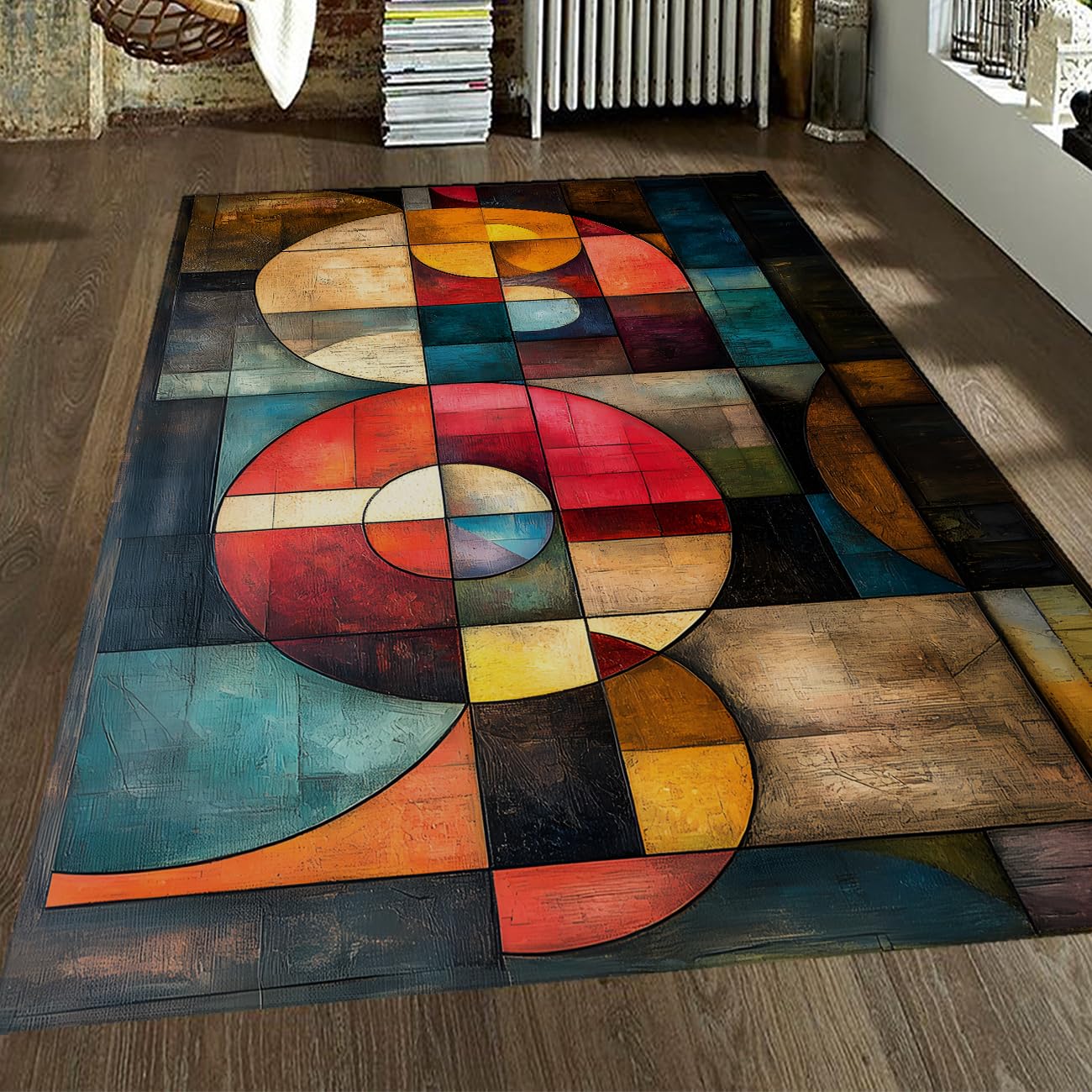 Tapis de chambre géométrique abstrait à cercles concentriques fins 180x270