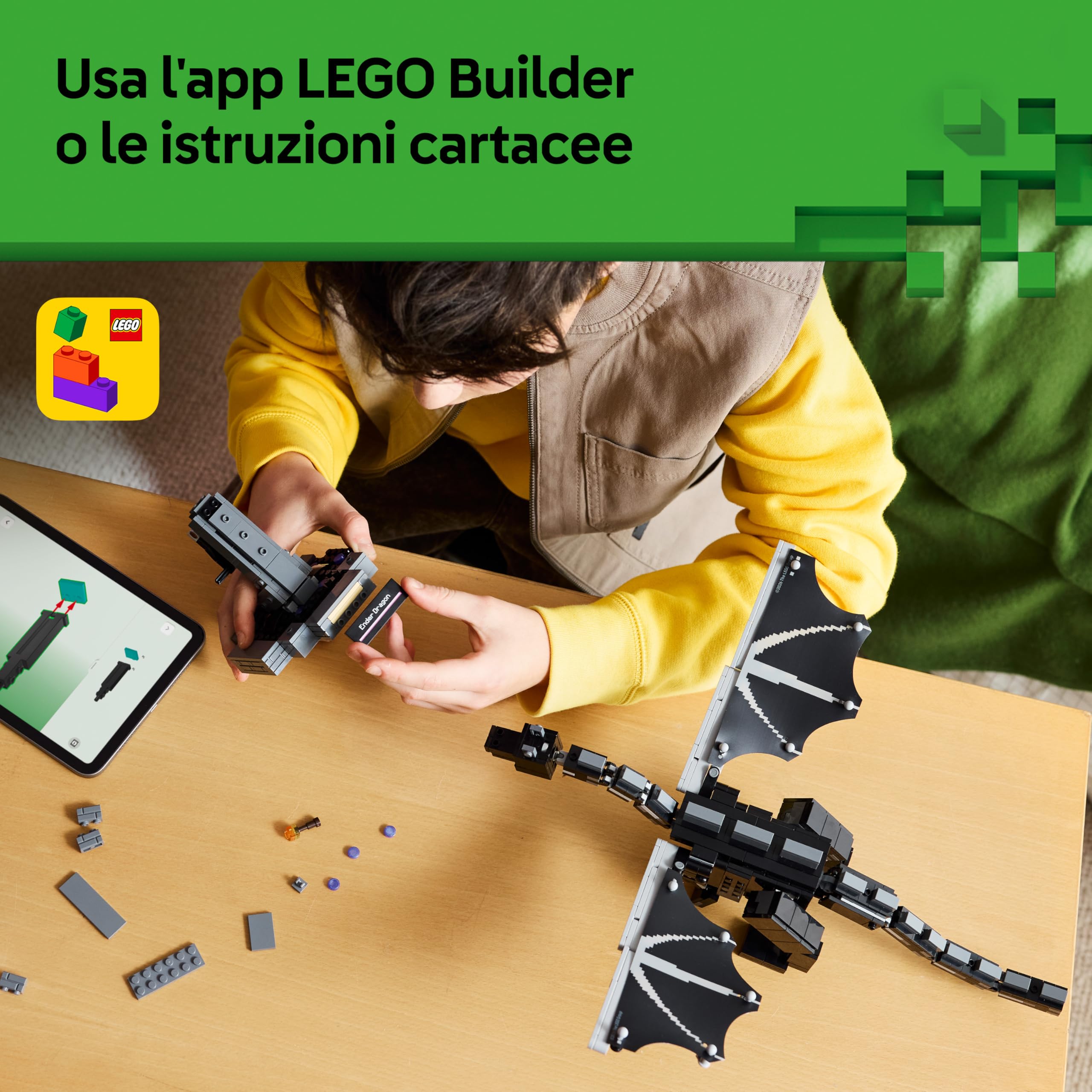 LEGO Minecraft Drago dell'End - Giocattolo Interattivo con Ali Mobili e Supporto a Forma di Portale d'Uscita - Decorazione Cameretta - Regalo per Gamer, Bambini e Bambine da 10 Anni in su - 21595
