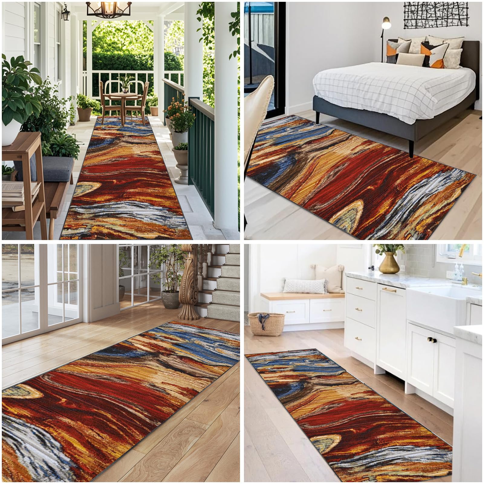 Teppich Läufer Flur rutschfest 120 x 450 cm Küchenläufer Teppich Küche Flurläufer Lang Waschbarer Küchenteppich Teppichläufer Flur Korridor Teppich Läufer für Küche, Eingang, Wohnzimmer, Schlafzimmer