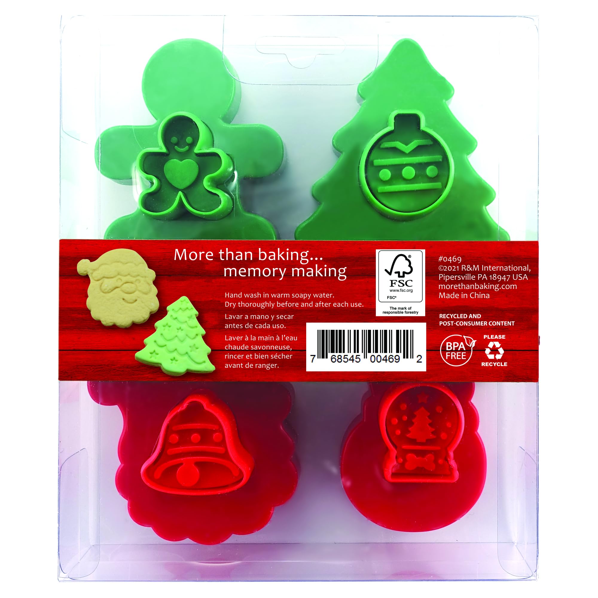 R&M International 469 Christmas - Juego de sellos de doble cara (plástico, 4 unidades), multicolor