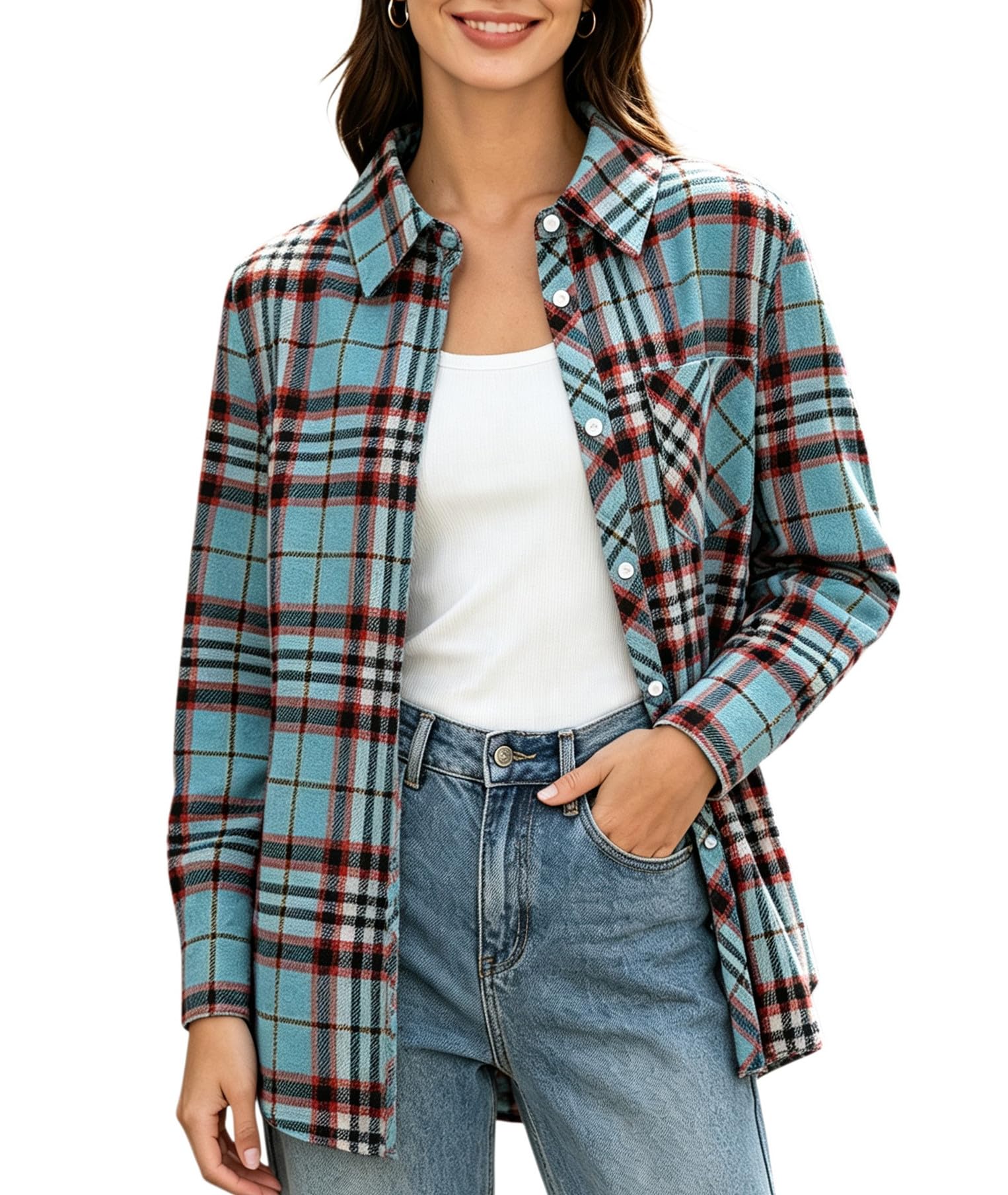 SANGTREE Womens and Girls Long Sleeve Flannel Shirt Plaid Button Down Shirt
