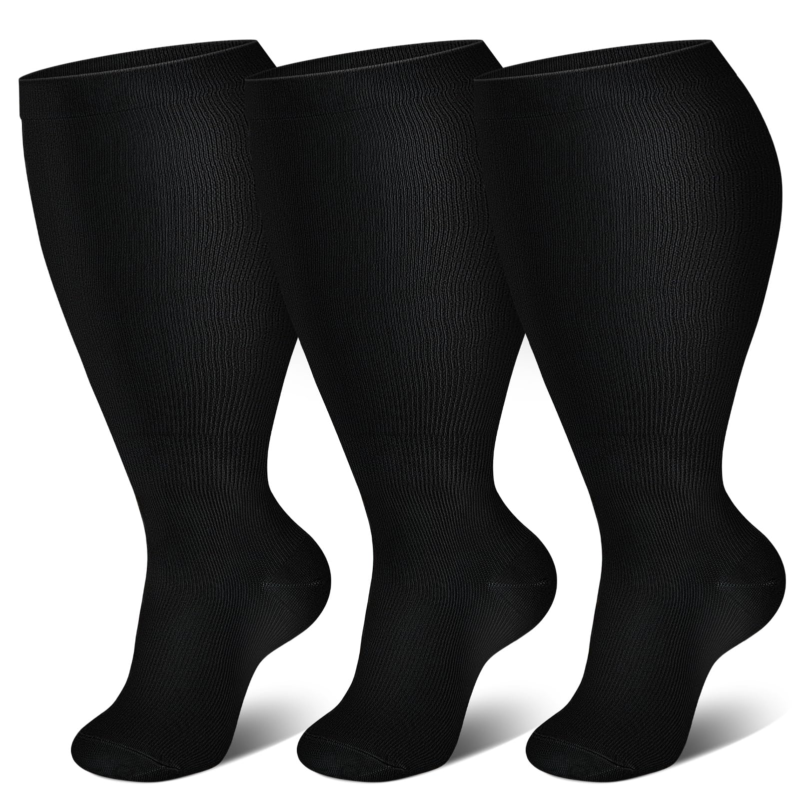 Genovega 3 Packs Wide Calf Compression Socks for Women Men Knee Hight S/M-4XL for Gifts