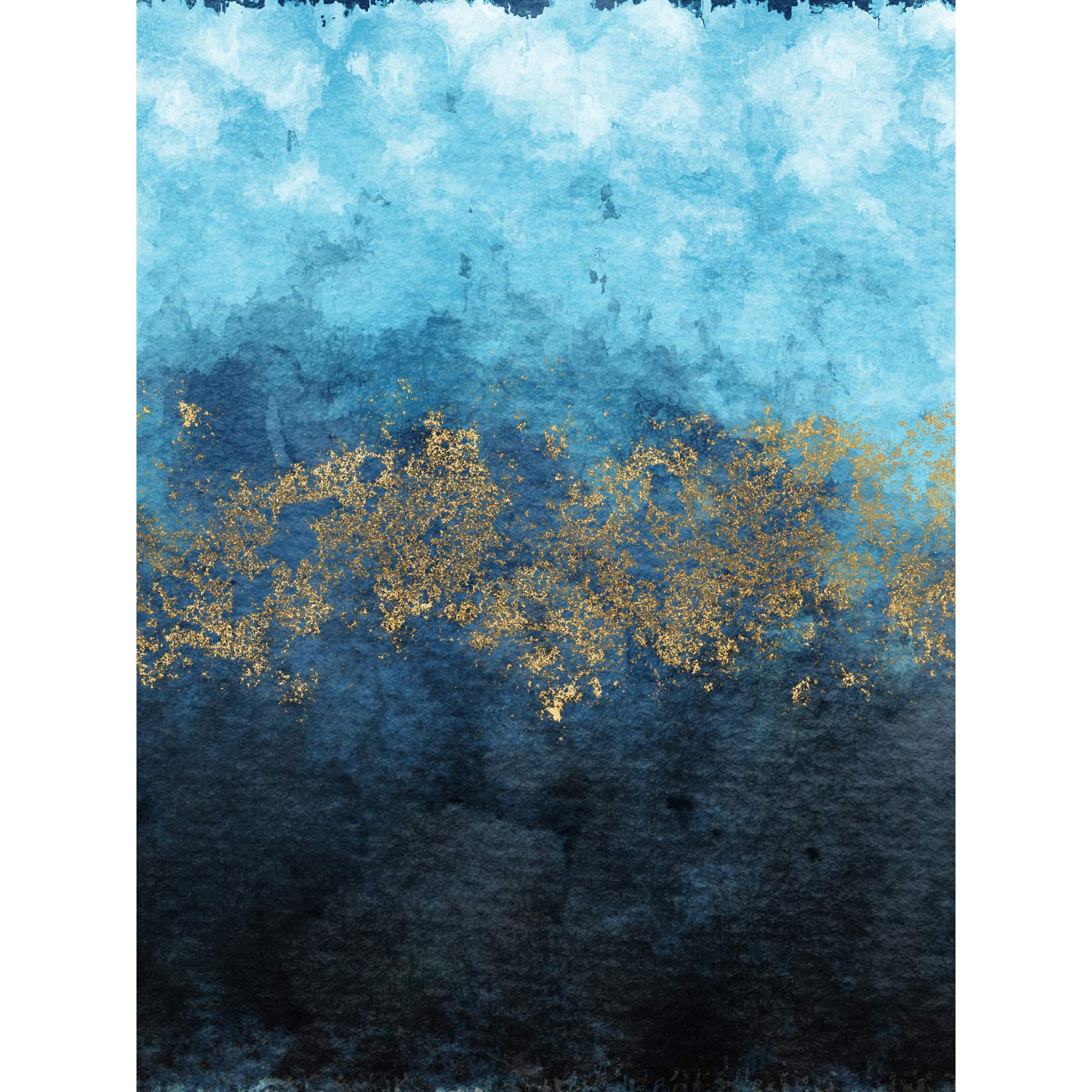 Wee Blue Coo Abstract Blue And Gold Watercolour Large Art Print Poster Wall Decor