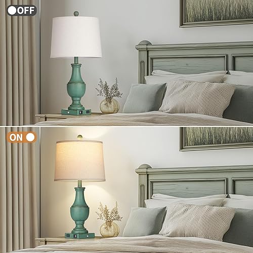 Miniatura 7 de Farmhouse Table Lamp Set of 2, Rustic Touch Control 3-Way Dimmable Lamps with USB A+C Charging Ports & AC Outlet, Vintage Retro Antique Bedside Lamp