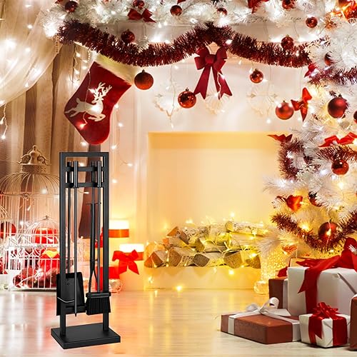 Miniatura 2 de FEED GARDEN Juego de herramientas para chimenea de 5 piezas, 30 pulgadas, moderno de hierro forjado para exteriores, accesorios para chimenea,