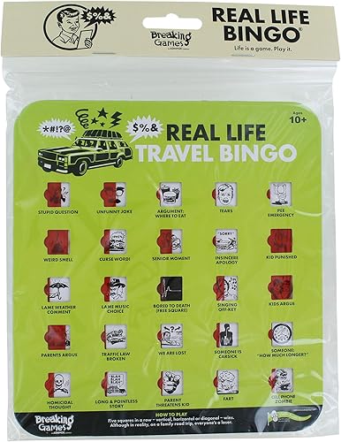 Breaking Games Real Life Travel Bingo - Divertido juego familiar sobre la marcha, compacto y duradero para viajes por carretera sin fin, vuelos y