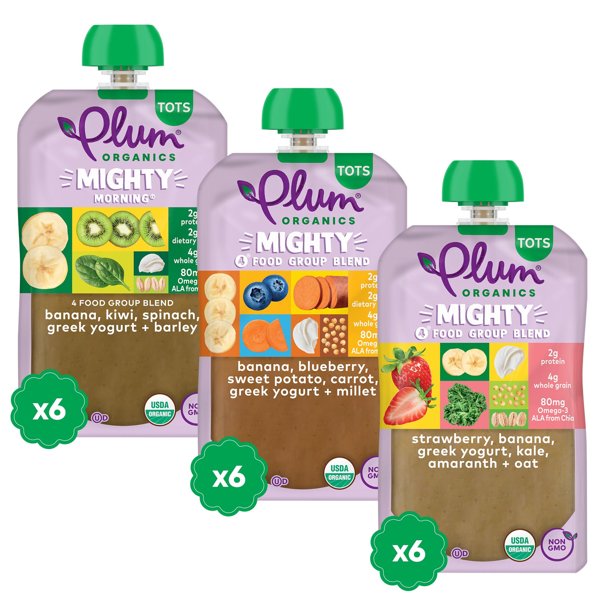 Plum Organics Variety Pack, 12+ Months – Toddler’s Taste Adventure & Sunrise Pack – Mighty 4 & Mighty Morning Organic Fruit & Veggie Pouches – 4 oz Pouch, Pack of 18 (Amazon Exclusive)